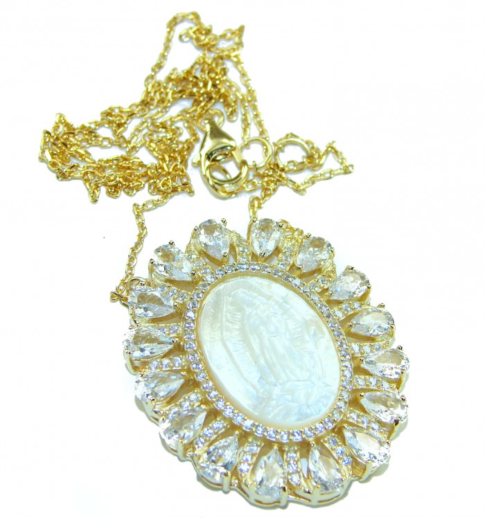 Virgin MARY Precious Blister Pearl 18K Gold over .925 Sterling Silver Necklace