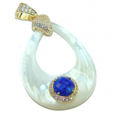 Genuine Blister Pearl lab grown Diamond 18K Gold over .925 Sterling Silver Statement pendant