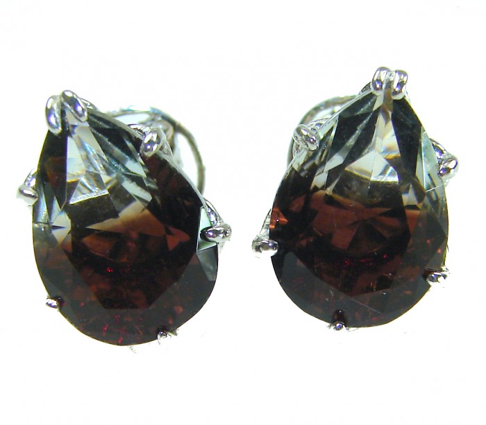 From dawn to dusk authentic 11.2 carat Brazilian Smoky Topaz .925 Sterling Silver handcrafted earrings