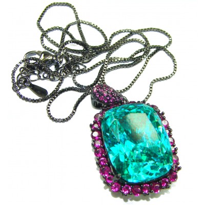 Authentic 22.2 carat Aquamarine Ruby Black rhodium over .925 Sterling Silver handmade necklace