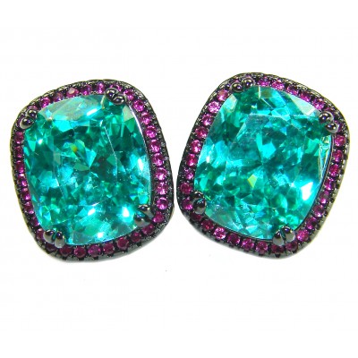 Authentic 10.2 carat Aquamarine Ruby Black rhodium over .925 Sterling Silver handmade earrings