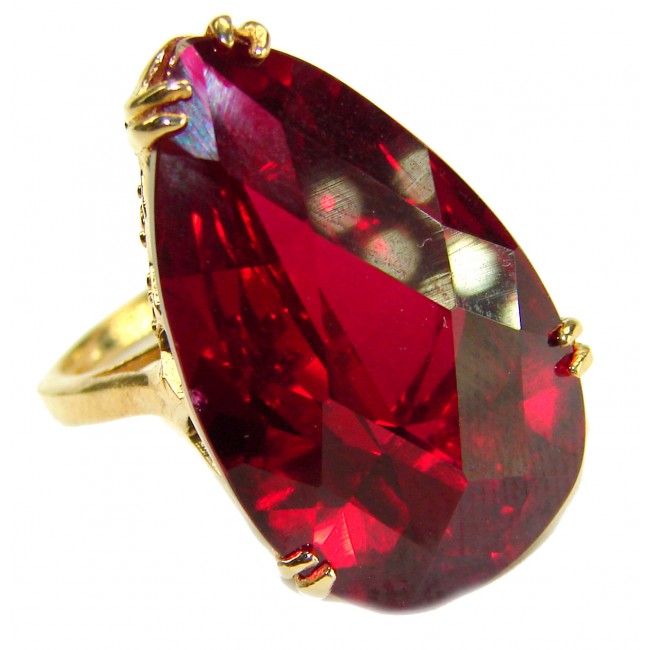 Carmen Natural 28.4 carat Ruby .925 Sterling Silver dipped in 22K Gold handmade Large Statement Ring size 6