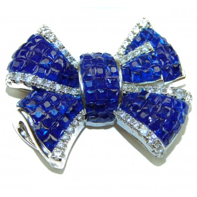 Heirloom blue Bow Genuine 17.5 carat Sapphire .925 Sterling Silver handmade Pendant