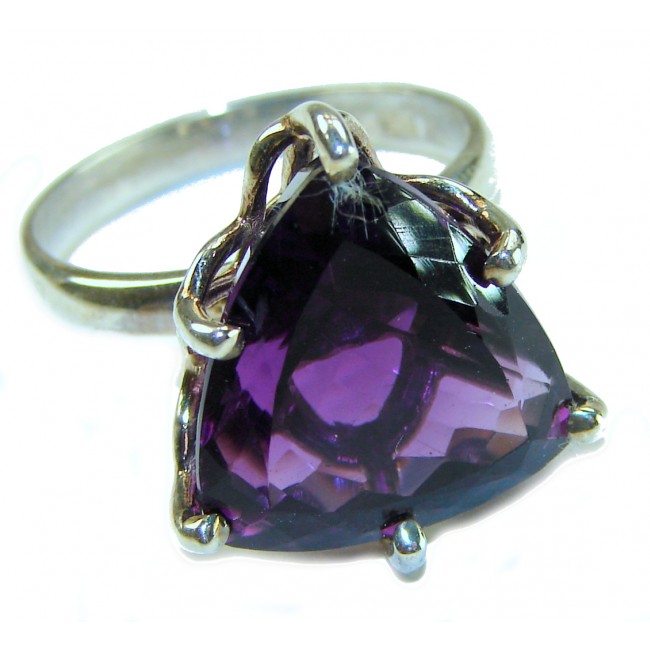 Odyssey 14.5 carat natural trillion cut Purple Amethyst .925 Sterling Silver Handcrafted Ring size 8 1/4