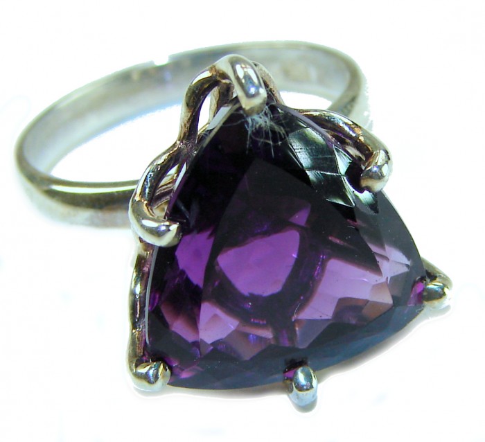 Odyssey 14.5 carat natural trillion cut Purple Amethyst .925 Sterling Silver Handcrafted Ring size 8 1/4