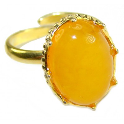 Authentic Golden Butterscotch Baltic Amber 14K Gold over .925 Sterling Silver entirely handcrafted ring; s. 7 adjustable