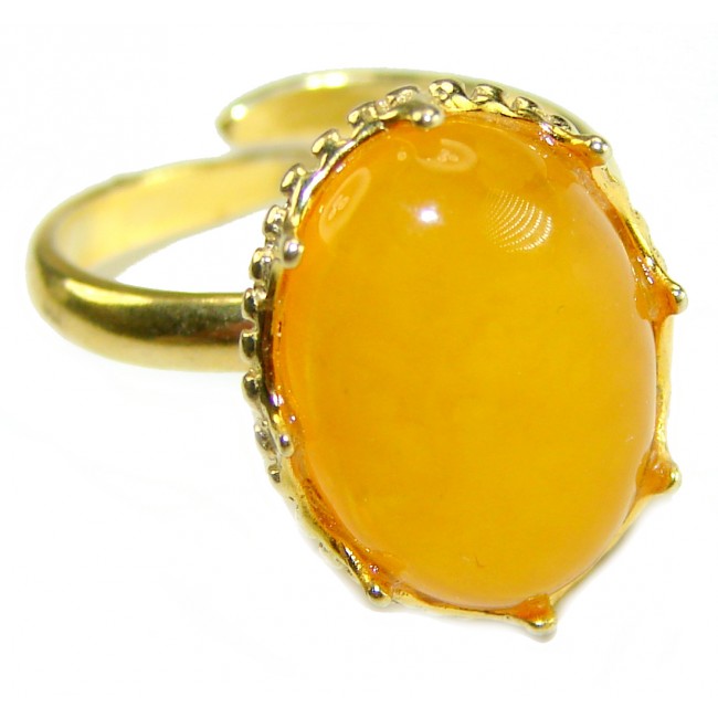 Authentic Golden Butterscotch Baltic Amber 14K Gold over .925 Sterling Silver entirely handcrafted ring; s. 7 adjustable