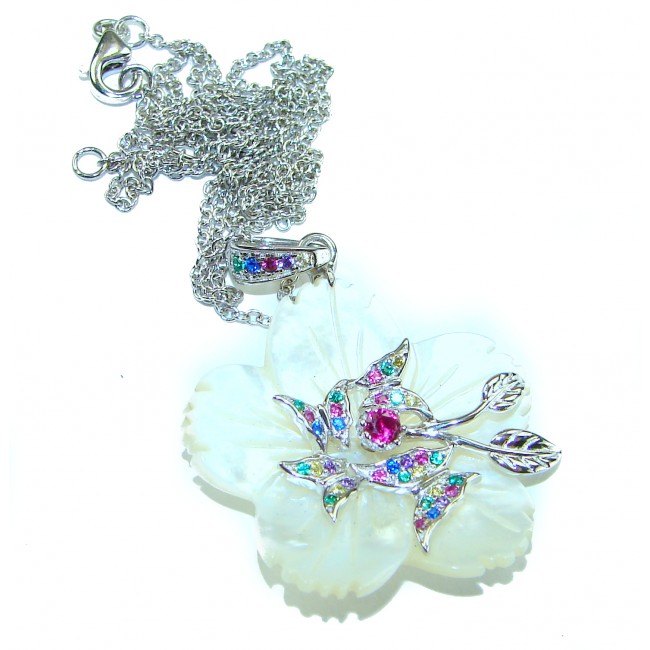 Precious White Flowers Blister Pearl .925 Sterling Silver Necklace