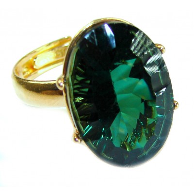 Exotic Beauty oval cut 17.5 carat Helenite .925 Sterling Silver dipped in Real Gold handmade Ring s. 9
