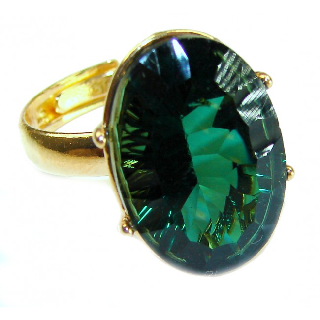 Exotic Beauty oval cut 17.5 carat Helenite .925 Sterling Silver dipped in Real Gold handmade Ring s. 9