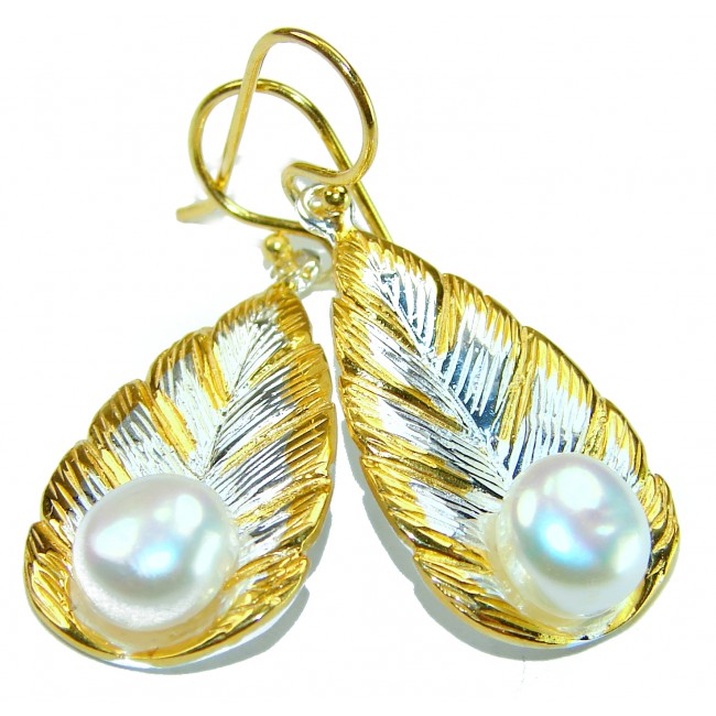 Classy Design - Genuine Pearl 14K Gold over .925 Sterling Silver handcrafted Statement Earrings