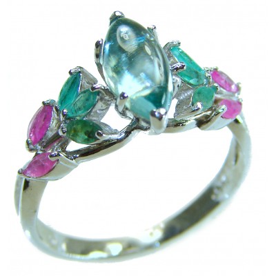 Emily 6.8 carat Swiss Aquamarine Emerald .925 Sterling Silver handmade Statement Ring size 9