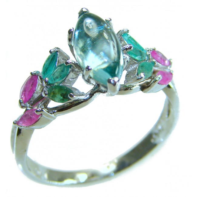 Emily 6.8 carat Swiss Aquamarine Emerald .925 Sterling Silver handmade Statement Ring size 9