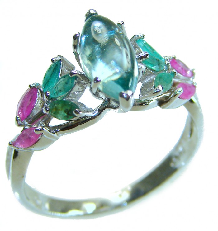 Emily 6.8 carat Swiss Aquamarine Emerald .925 Sterling Silver handmade Statement Ring size 9
