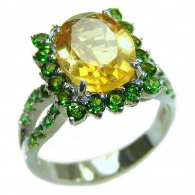 Casablanca 6.5 carat Citrine Emerald .925 Sterling Silver Handcrafted Ring size 6