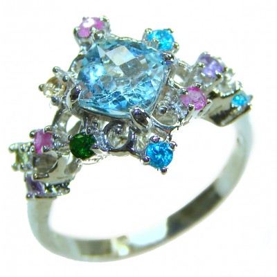 Stella 4.8 carat Swiss Aquamarine .925 Sterling Silver handmade Statement Ring size 7