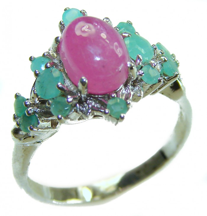 Emily 8.5 carat Ruby Emerald .925 Sterling Silver handmade Statement Ring size 7