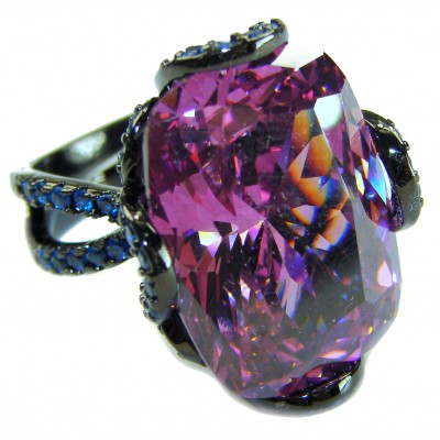 Stella Authentic 25.5 carat Pink Topaz Black rhodium over .925 Sterling Silver Handcrafted Ring size 7 adjustable