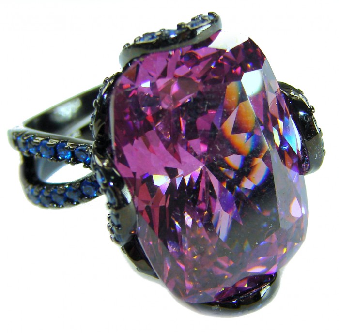 Stella Authentic 25.5 carat Pink Topaz Black rhodium over .925 Sterling Silver Handcrafted Ring size 7 adjustable