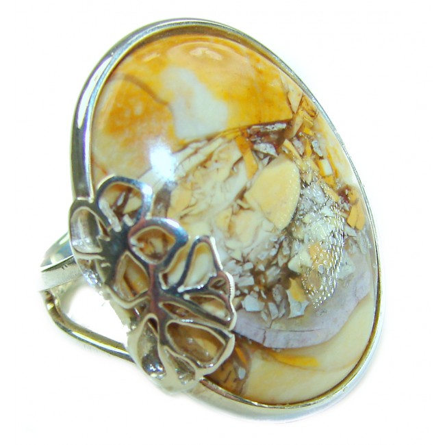 Flawless Australian Bracciated Mookaite .925 Sterling Silver Ring size 8 adjustable