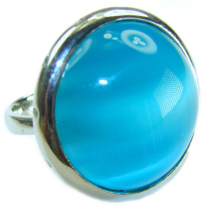 Lovely Blue Cats Eye .925 Sterling Silver Ring s. 6