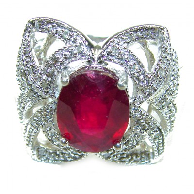 Real Beauty Natural 8.9 carat Ruby .925 Sterling Silver handmade Statement Ring size 8