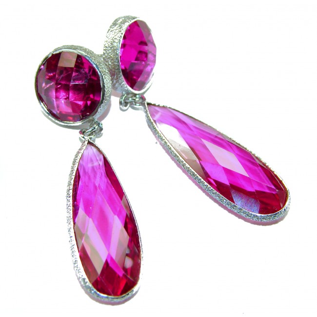 Tiffany - authentic 42.5 carat Pink Sapphire .925 Sterling Silver handcrafted Statement Earrings