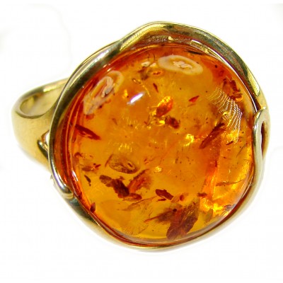 Beauty of the Sea - Natural Baltic Amber 14K Gold over .925 Sterling Silver handcrafted ring; s. 7 adjustable