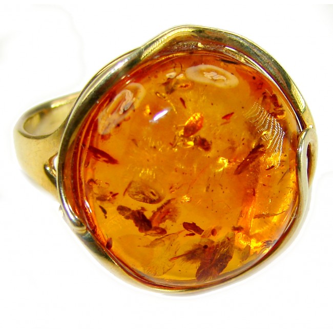 Beauty of the Sea - Natural Baltic Amber 14K Gold over .925 Sterling Silver handcrafted ring; s. 7 adjustable