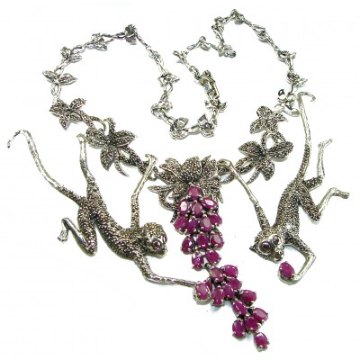 Wild Jungle - playing Monkeys - 88.5 carat genuine Ruby .925 Sterling Silver handmade Statement necklace