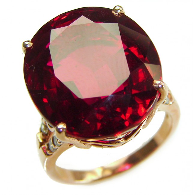 Carmen Natural 35.4 carat Ruby Marcasite .925 Sterling Silver Dipped in 18K Gold handmade Large Statement Ring size 8