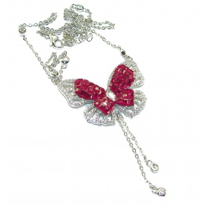 Red Butterfly Luxurious natural 12.5 carat Ruby .925 Sterling Silver handmade Statement necklace