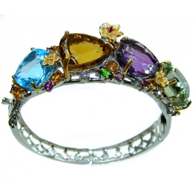 Wonderland Bangle Trilliant cut Citrine 62ct .925 Sterling Silver handmade bangle Bracelet
