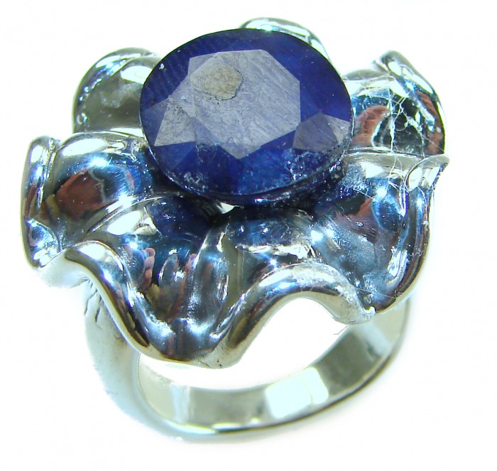 Blue Flower AAAA QUALITY Blue Sapphire .925 Sterling Silver handmade Large ring size 7