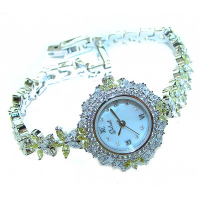 Precious 108.8 carat natural Peridot White Topaz .925 Sterling Silver handmade Bracelet - Watch