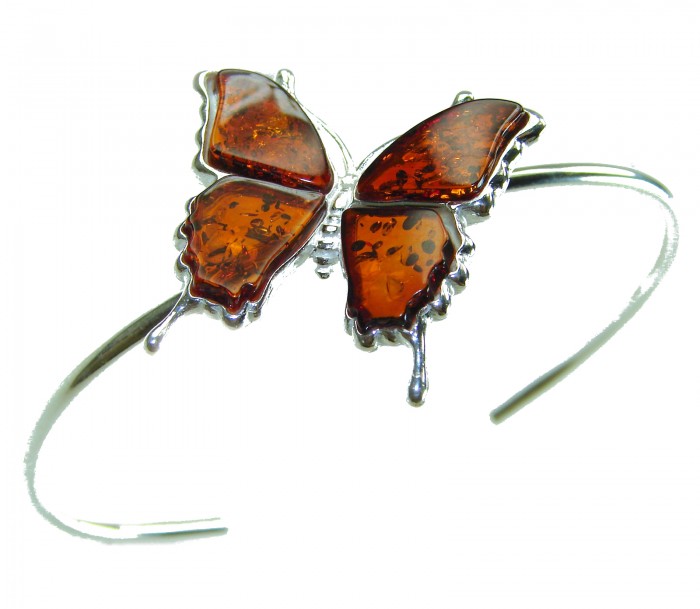 Golden Butterfly Genuine carved Baltic Amber .925 Sterling Silver dipped in 18K Gold handamde Bracelet