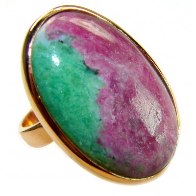 Authentic Ruby in Zoisite 18k Gold over .925 Sterling Silver handmade Cocktail Ring s. 7 adjustable