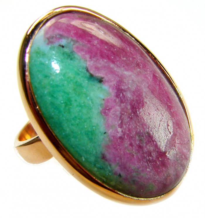 Authentic Ruby in Zoisite 18k Gold over .925 Sterling Silver handmade Cocktail Ring s. 7 adjustable