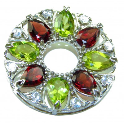 Happiness Authentic 35.5 carat Peridot Garnet .925 Sterling Silver handmade Statement Pendant