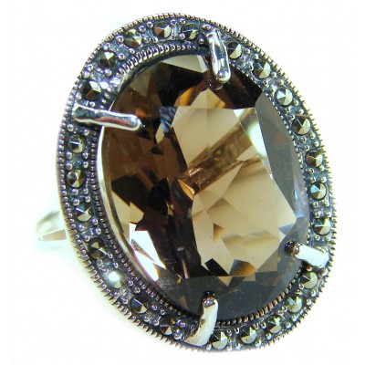 Odyssey 20.5 carat Genuine Smoky Topaz .925 Sterling Silver Handcrafted Ring size 7