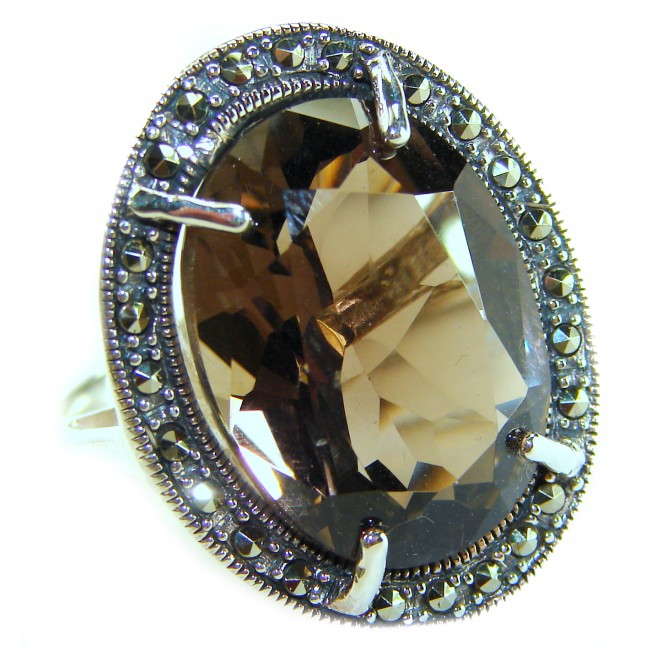 Odyssey 20.5 carat Genuine Smoky Topaz .925 Sterling Silver Handcrafted Ring size 7