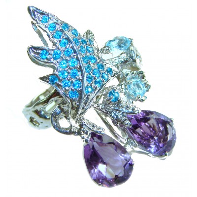 Purple Odyssey 12.5 carat natural Amethyst Apatite .925 Sterling Silver Handcrafted Ring size 6