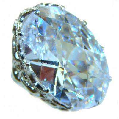 The King - 42.6 carat White Topaz .925 Sterling Silver dipped in Rhodium Large Statement handcrafted ring size 7