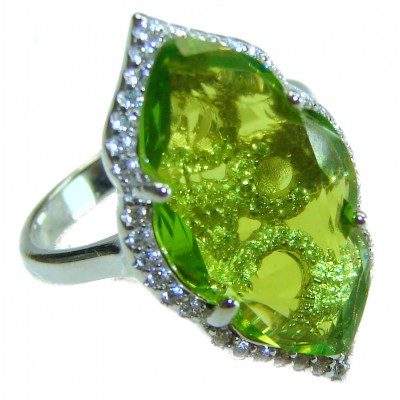 Royalty 9.9 carat authentic Himalayan Peridot .925 Sterling Silver Handcrafted Statement Ring size 6