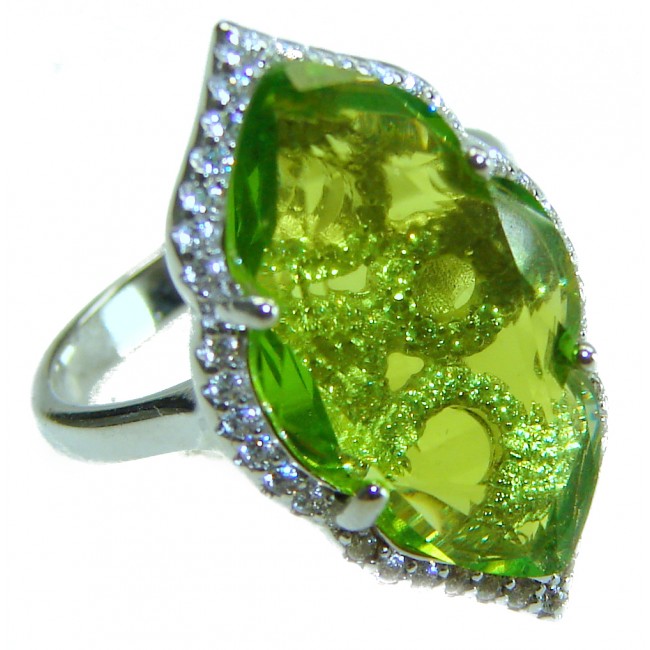 Royalty 9.9 carat authentic Himalayan Peridot .925 Sterling Silver Handcrafted Statement Ring size 6