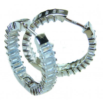 Allure Natural 8.2 carat White Topaz .925 Sterling Silver handcrafted hoop earrings