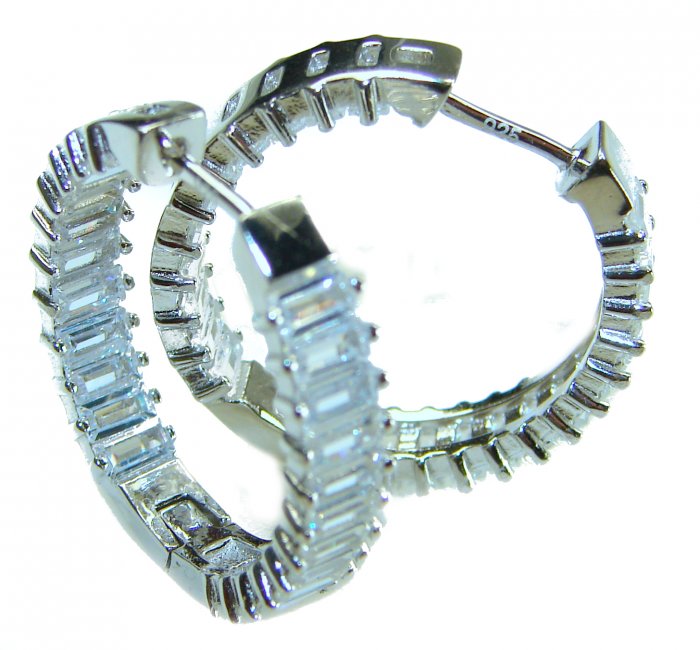 Allure Natural 8.2 carat White Topaz .925 Sterling Silver handcrafted hoop earrings - video