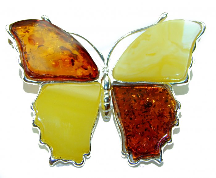 Golden Butterfly BUTTERSCOTCH Baltic Polish Amber .925 Sterling Silver handcrafted Pendant / Brooch - video