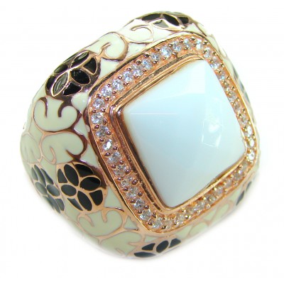 Divine Creation 9.5 carat White Jade Enamel 18K Gold over .925 Sterling Silver handcrafted Ring s. 6