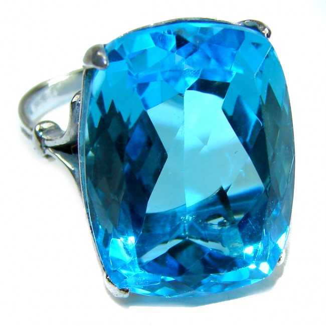 Poseidon 28.8 carat Swiss Blue Topaz .925 Sterling Silver handcrafted Large ring size 6